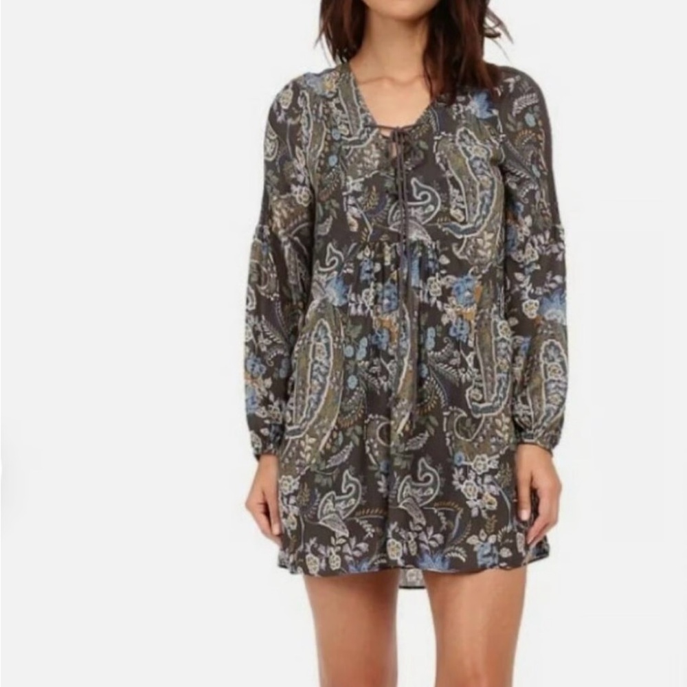 Free People Lace Up Rain or Shine Boho Dress Size Medium Paisley Pockets